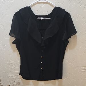3/$10 PerSeption Concept Black Ruffled Blouse